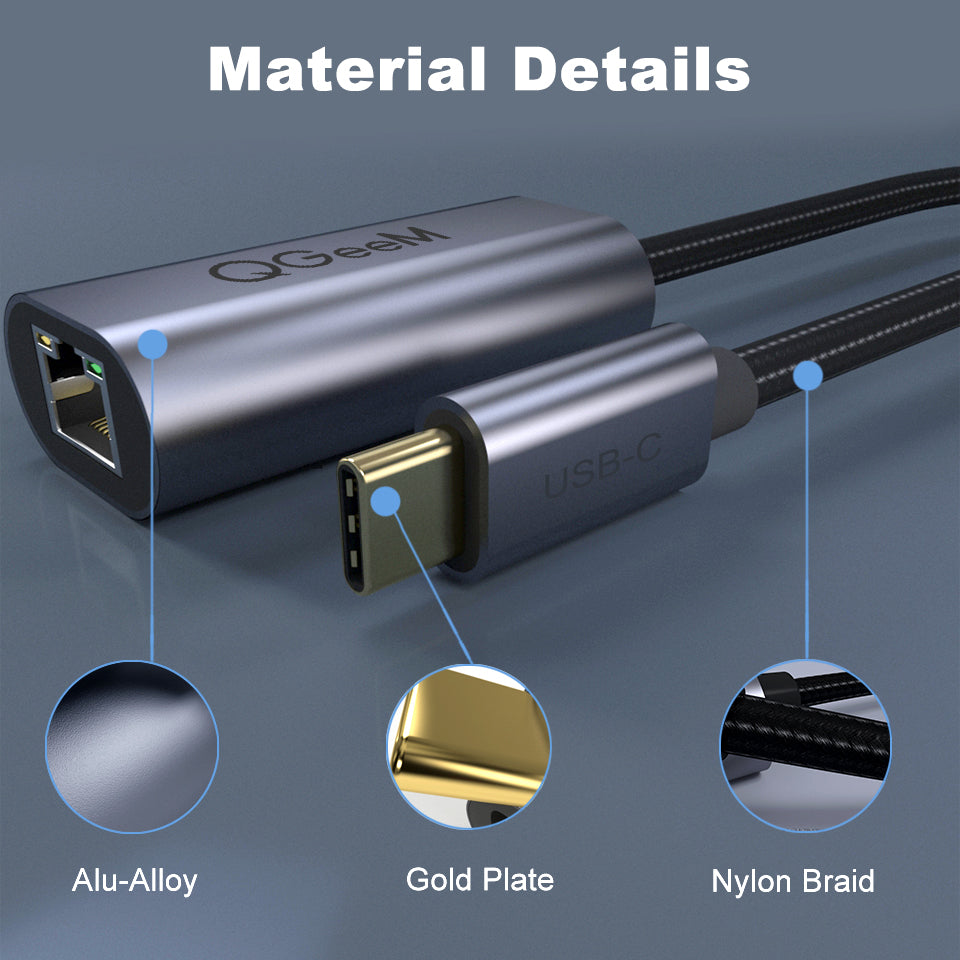 Uniqkart UA05 USB-C to RJ45 Ethernet 1000Mbps LAN Network Adapter Cable for MacBook