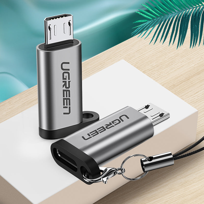 Uniqkart 50590 Mini Micro USB Male to Type-C Female Adapter Portable Type-C Converter with Chain for Mobile Phones Tablets Laptops