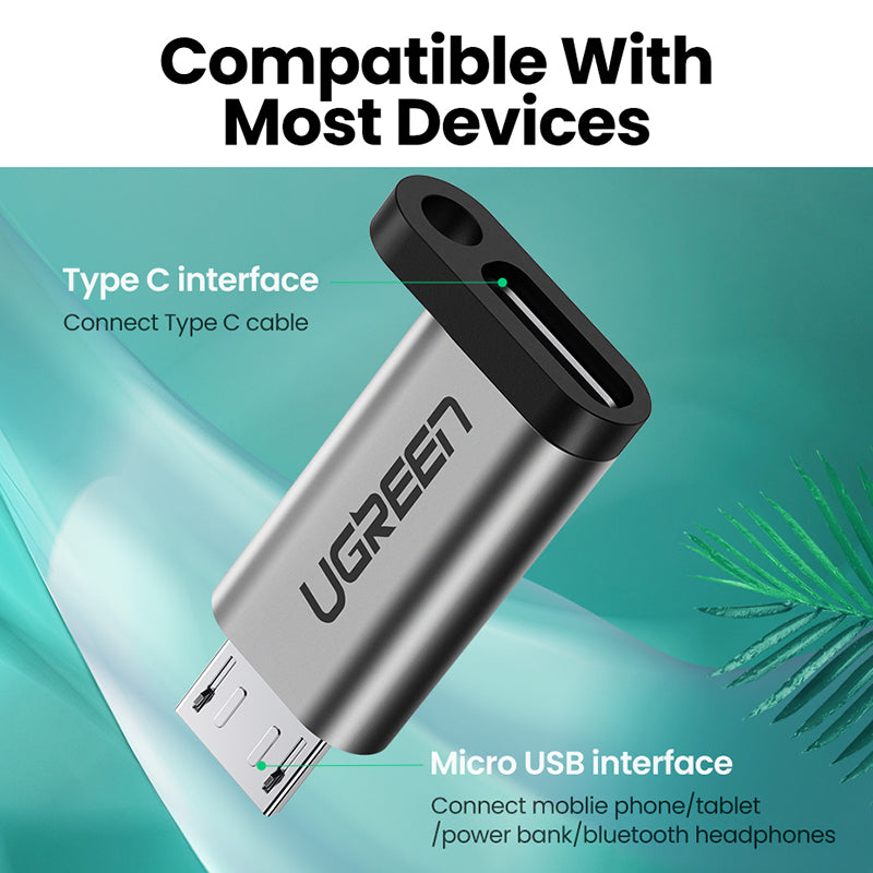 Uniqkart 50590 Mini Micro USB Male to Type-C Female Adapter Portable Type-C Converter with Chain for Mobile Phones Tablets Laptops