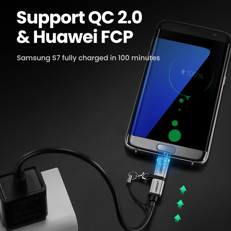 Uniqkart 50590 Mini Micro USB Male to Type-C Female Adapter Portable Type-C Converter with Chain for Mobile Phones Tablets Laptops