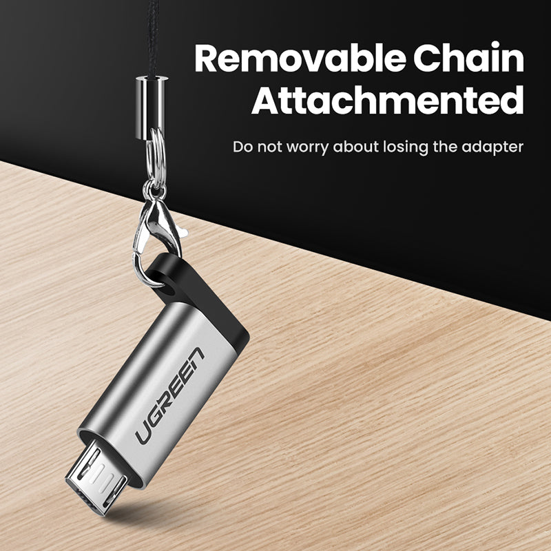 Uniqkart 50590 Mini Micro USB Male to Type-C Female Adapter Portable Type-C Converter with Chain for Mobile Phones Tablets Laptops