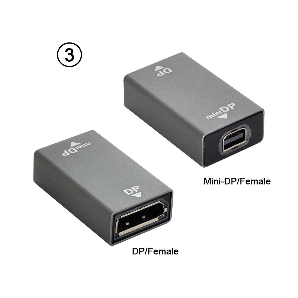 DP-033 3Pcs/Set DisplayPort Adapter DP Male to Mini DP Female + DP Female to Mini DP Male + DP Female to Mini DP Female Converter Supprot 4K/60Hz for Video PC Laptop TV