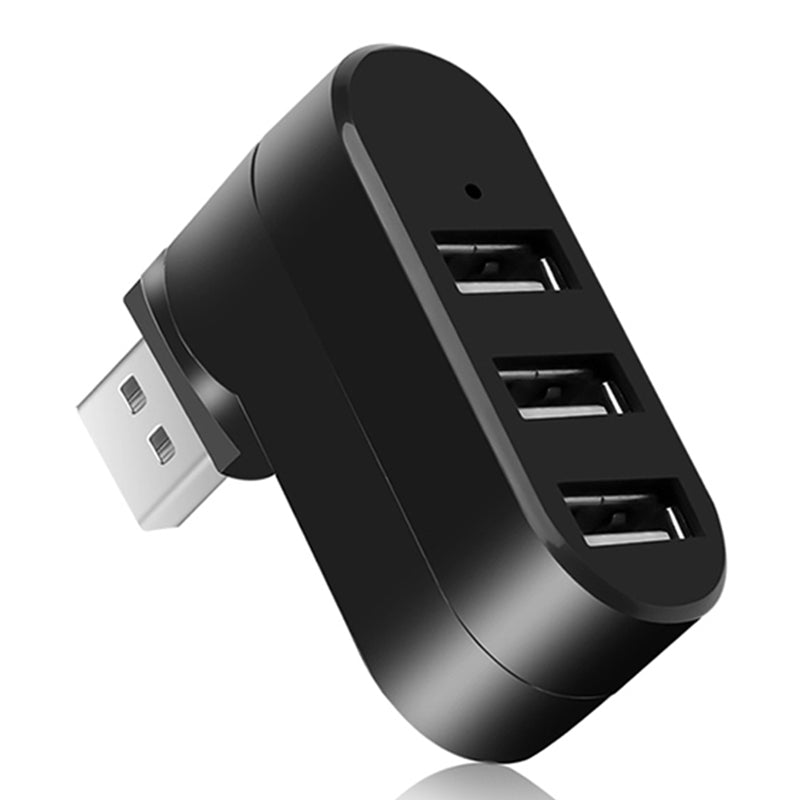 Universal Mini Rotatable 3 Port USB 3.0 Hub High Speed Data Transfer Adapter USB Expander - Black