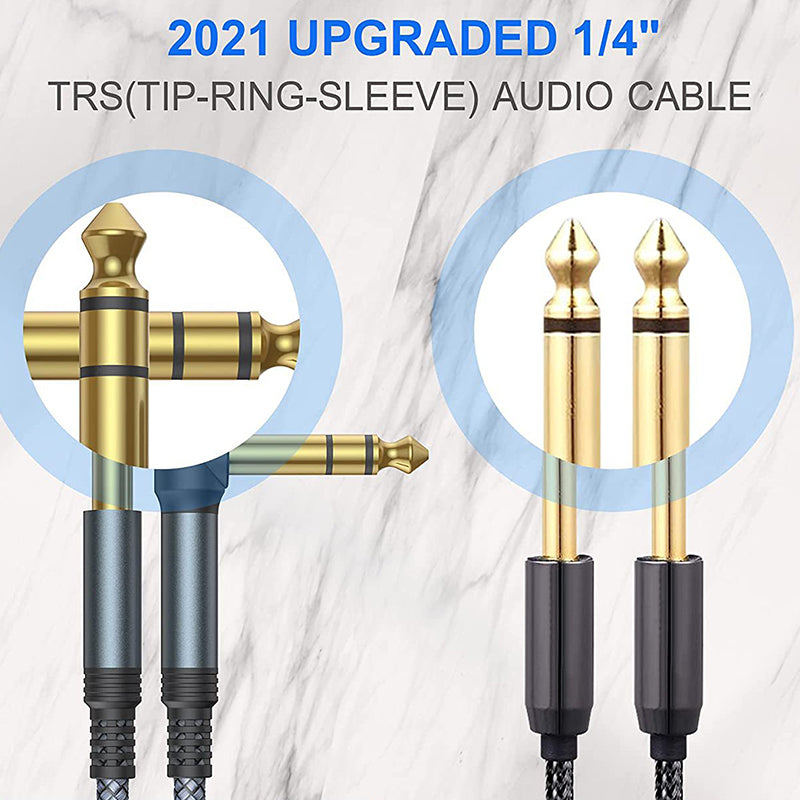 1m Gold Plated 6.35mm Male to Male 90 Degree Elbow 1 / 4" TRS Audio Cable Musical Instrument Cord
