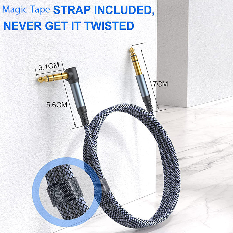 10m 6.35mm Male to Male 90 Degree Elbow 1 / 4" TRS Gold Plated Audio Cable Musical Instrument Cord