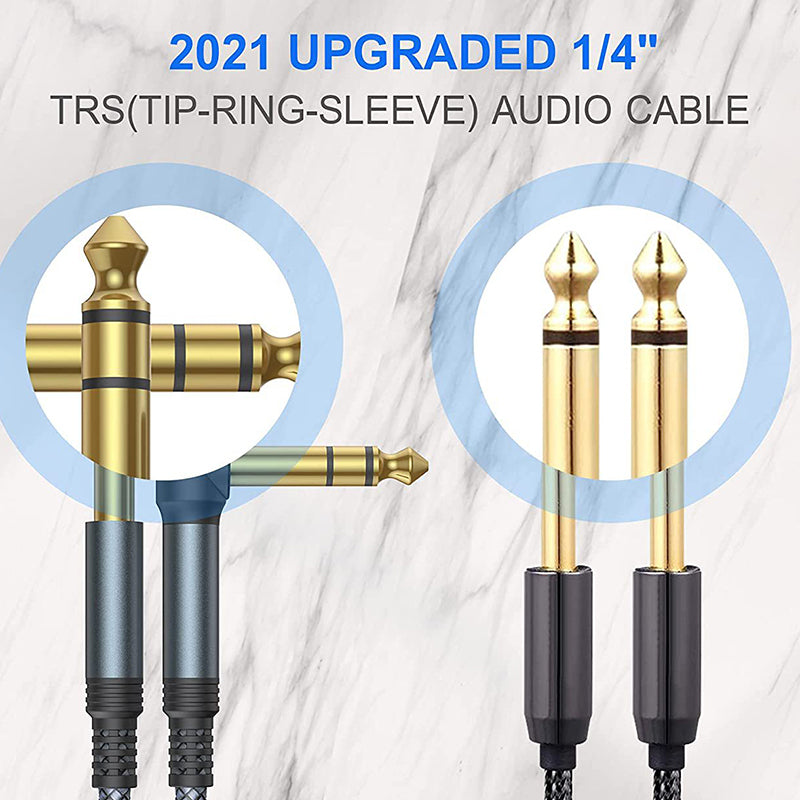 10m 6.35mm Male to Male 90 Degree Elbow 1 / 4" TRS Gold Plated Audio Cable Musical Instrument Cord