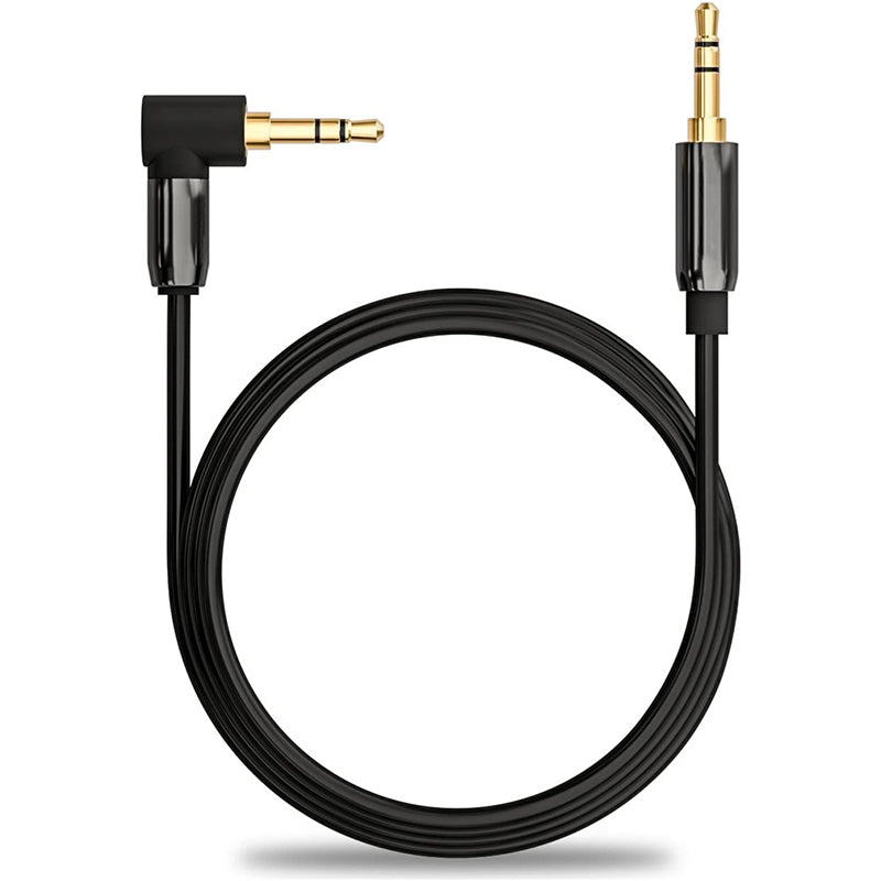 1m L-Shaped Angled 3.5mm Car Stereo Audio Male to Male Cable AUX Gold-Plated Cord for Cell Phones, Speakers