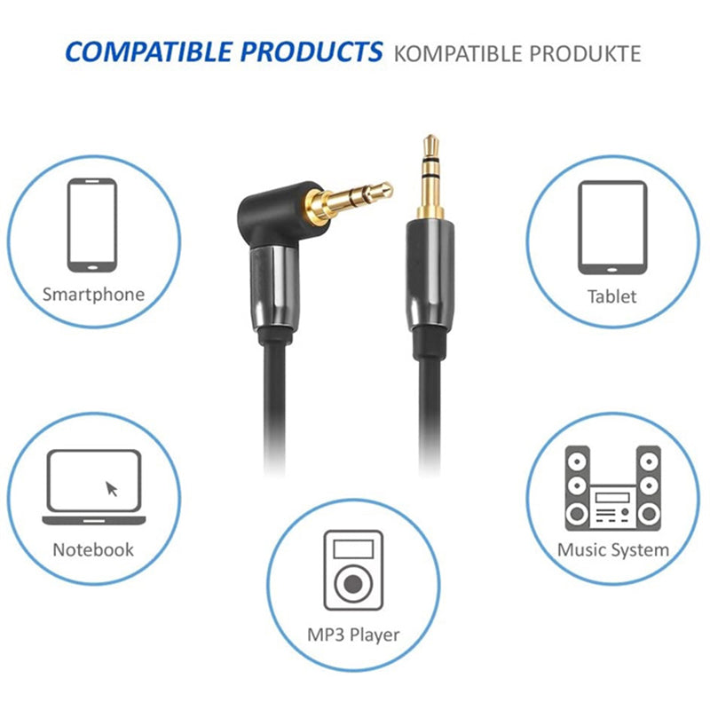 3 Meters Gold-Plated Copper Core 3.5mm AUX Cable L-Shaped Angled Car Stereo 3.5mm Audio Male to Male Line Connection Cord