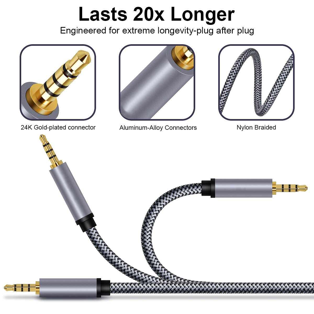 10m 3.5mm Male to Male Audio Cable HiFi Stereo Gold Plated Plug Aux TRRS Extension Cable for Microphone Speaker Headphone