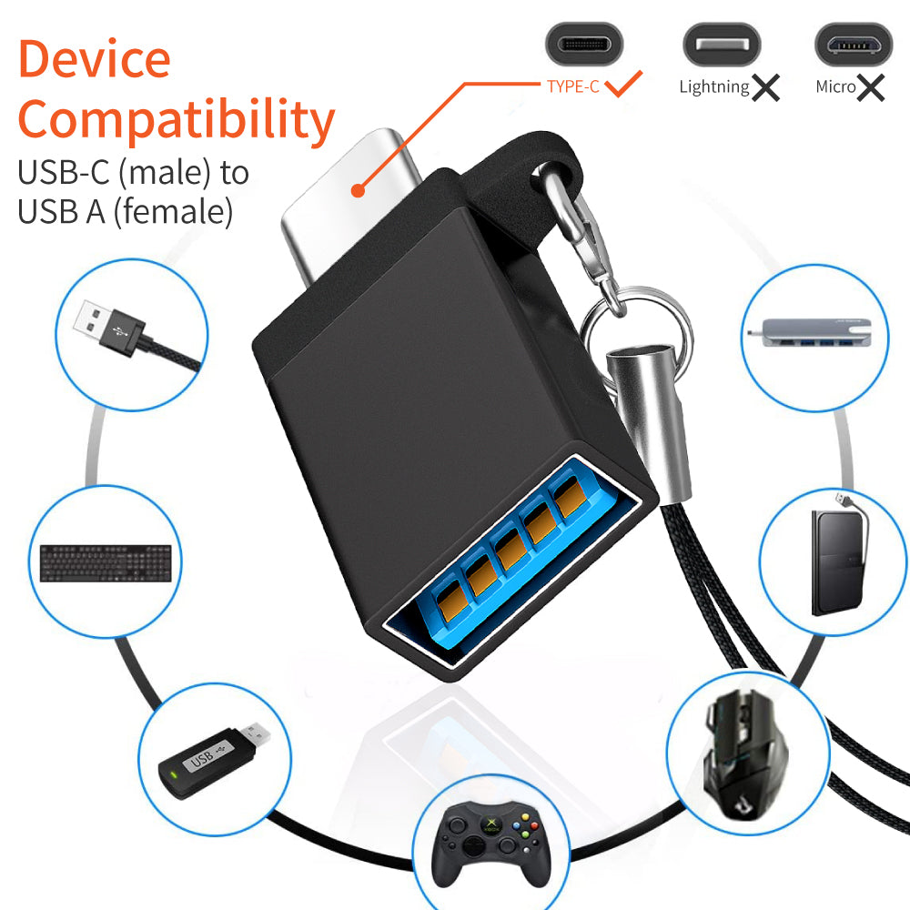 Type-C Male to USB 3.0 Female Adapter 5Gbps Data Transmission Converter for Laptop Computer - Black