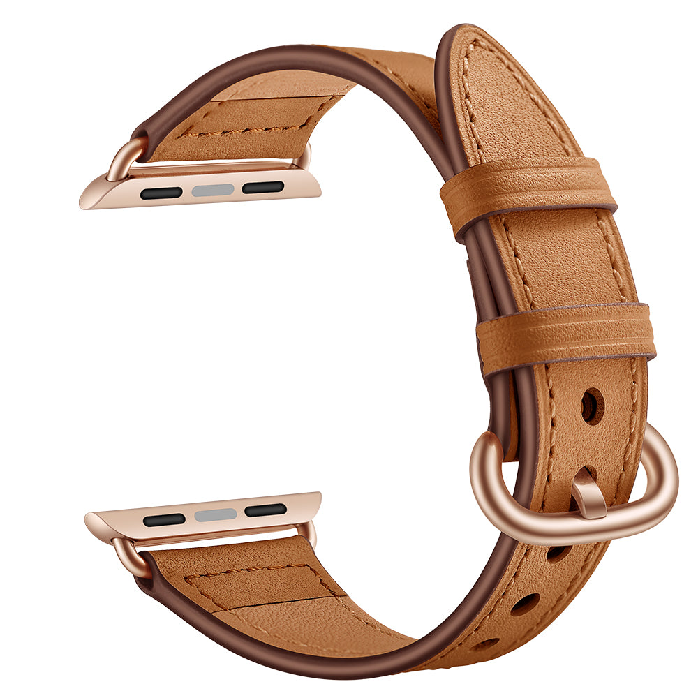 Genuine Leather Watch Strap Smart Watch Band Watchband for Apple Watch Series 8 45mm / Ultra 49mm / 7 45mm / Series 1 / 2 / 3 42mm / Series 4 / 5 / 6 / SE / SE (2022) 44mm - Brown