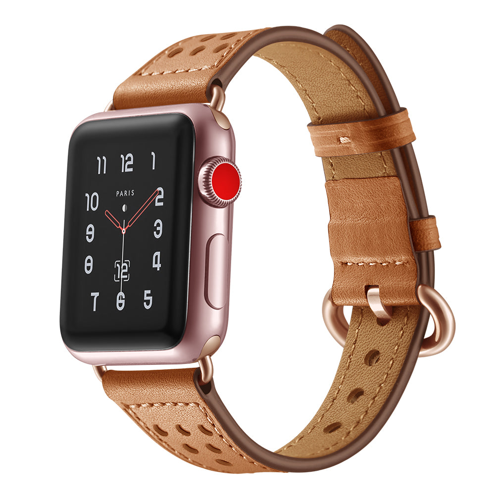 Genuine Leather Watch Strap Smart Watch Band Watchband for Apple Watch Series 8 45mm / Ultra 49mm / 7 45mm / Series 1 / 2 / 3 42mm / Series 4 / 5 / 6 / SE / SE (2022) 44mm - Brown