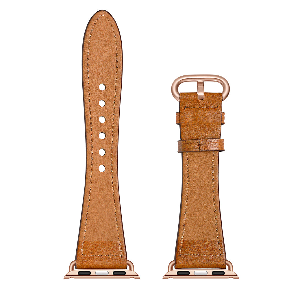 Genuine Leather Watch Strap Smart Watch Band Watchband for Apple Watch Series 8 45mm / Ultra 49mm / 7 45mm / Series 1 / 2 / 3 42mm / Series 4 / 5 / 6 / SE / SE (2022) 44mm - Brown