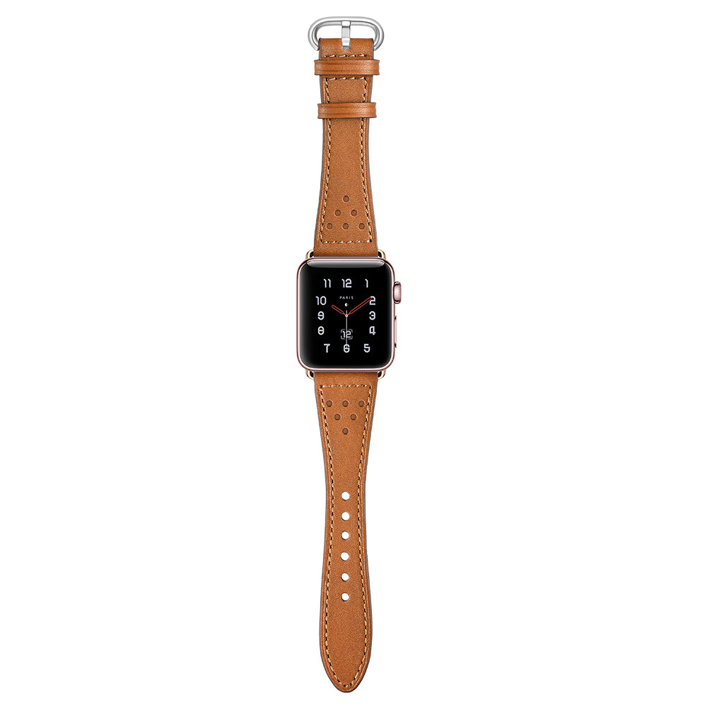 Genuine Leather Watch Strap Smart Watch Band Watchband for Apple Watch Series 8 45mm / Ultra 49mm / 7 45mm / Series 1 / 2 / 3 42mm / Series 4 / 5 / 6 / SE / SE (2022) 44mm - Brown