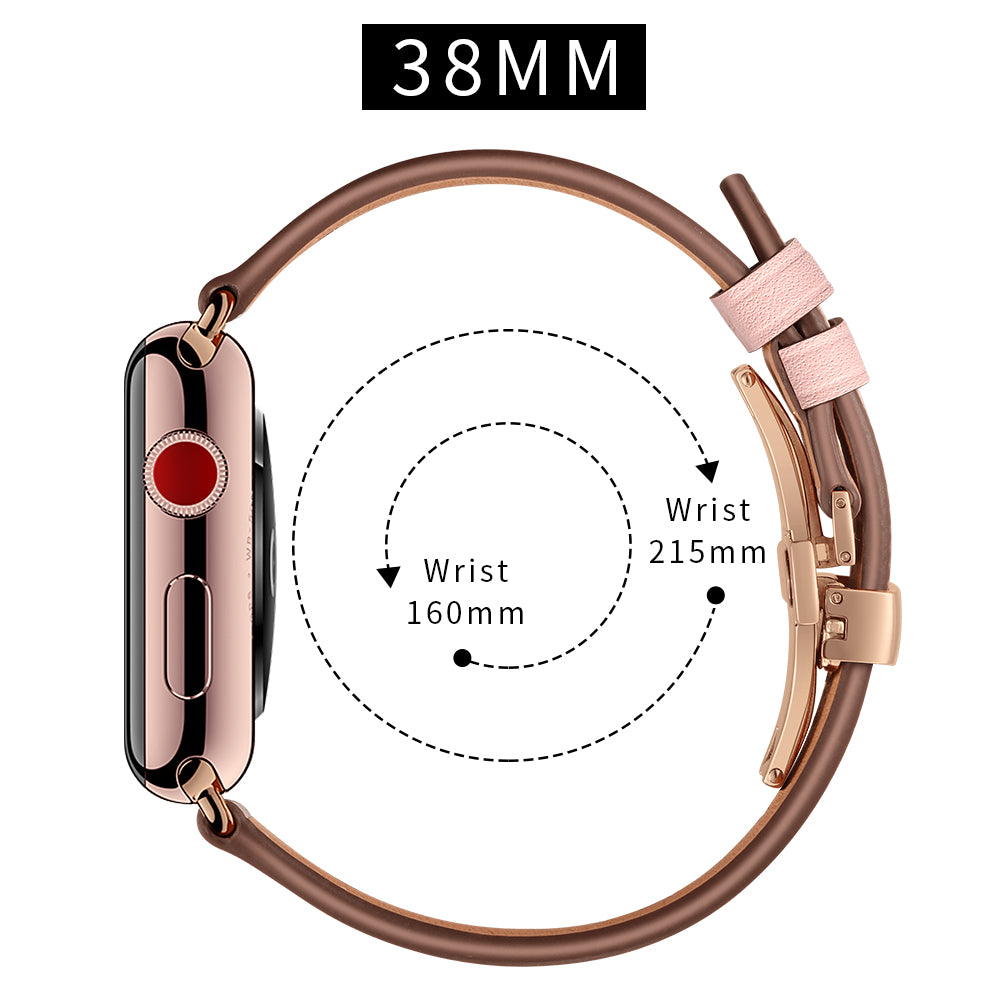Genuine Leather Watch Replacement Strap for Apple Watch Series 8 7 41mm / Series 6 SE / SE(2022) 5 4 40mm / Series 1 2 3 38mm- Rose Gold Buckle / Pink