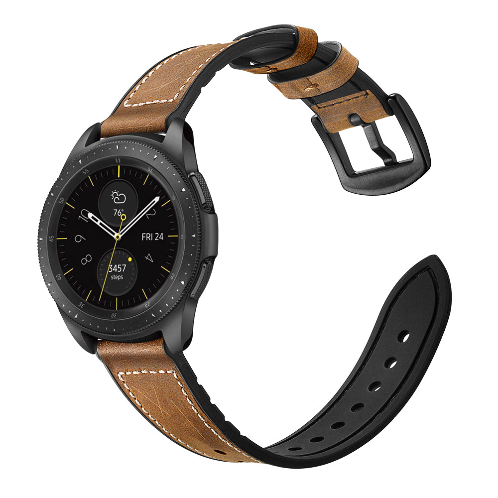 for Samsung Galaxy Watch4 Classic 46mm 42mm/Galaxy Watch4 44mm 40mm/Galaxy Watch 42mm 20mm Silicone Cowhide Leather GW-Midnight Black Watch Band - Brown
