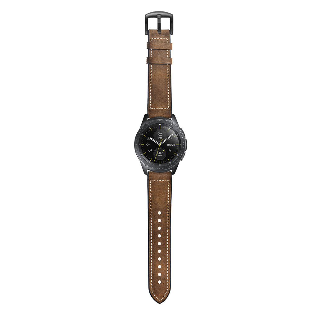 for Samsung Galaxy Watch4 Classic 46mm 42mm/Galaxy Watch4 44mm 40mm/Galaxy Watch 42mm 20mm Silicone Cowhide Leather GW-Midnight Black Watch Band - Brown