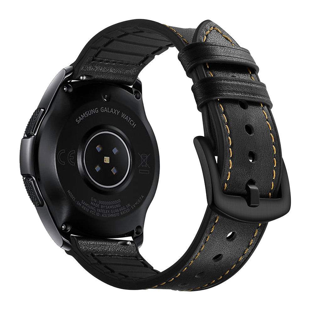 for Samsung Galaxy Watch4 Classic 46mm 42mm/Galaxy Watch4 44mm 40mm/Galaxy Watch 42mm 20mm Silicone Cowhide Leather GW-Midnight Black Watch Band - Black