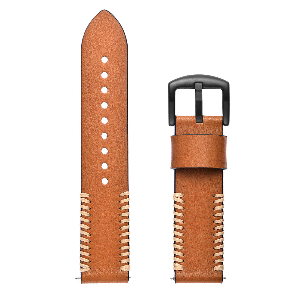 22mm Pork Ribs Style Genuine Leather Coated Smart Watch Band for Samsung Galaxy Watch 46mm - Brown