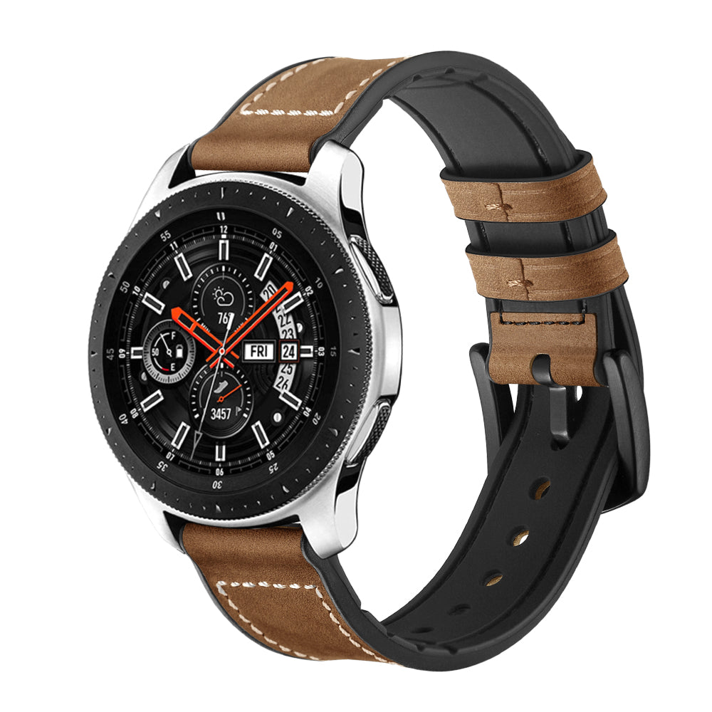 Uniqkart for Samsung Galaxy Watch 46mm Silicone Cowhide Leather GW-Titanium Silver 22mm Watch Band - Brown