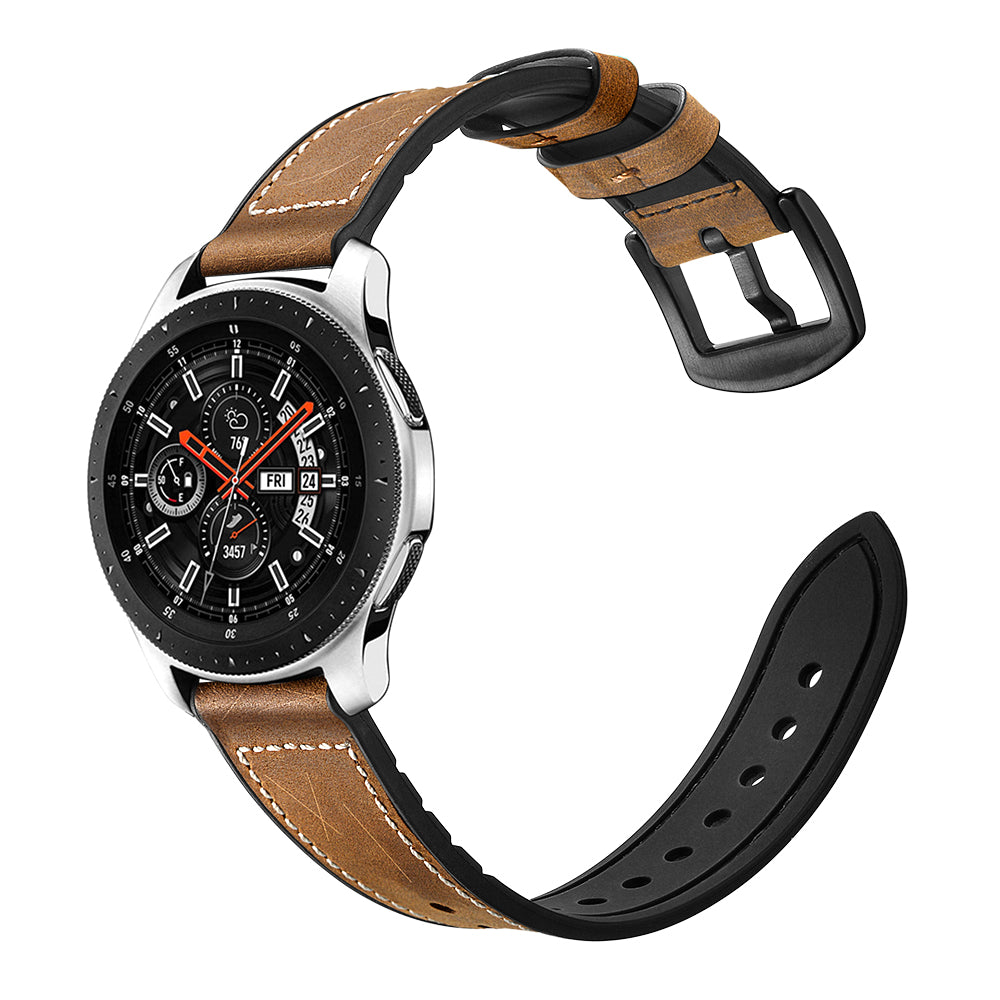 Uniqkart for Samsung Galaxy Watch 46mm Silicone Cowhide Leather GW-Titanium Silver 22mm Watch Band - Brown