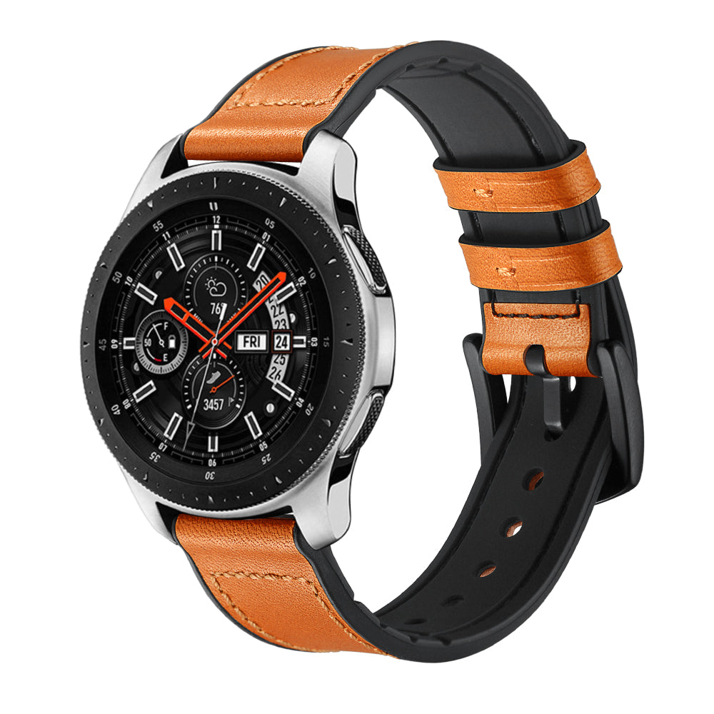 For Samsung Galaxy Watch 46mm Silicone Cowhide Leather GW-Titanium Silver 22mm Watch Band - Orange
