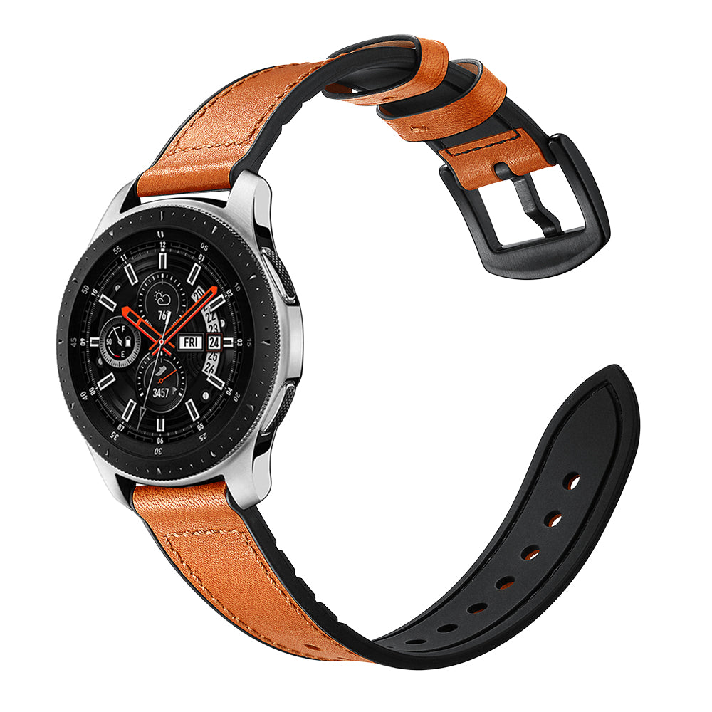 For Samsung Galaxy Watch 46mm Silicone Cowhide Leather GW-Titanium Silver 22mm Watch Band - Orange