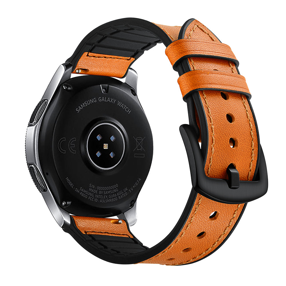 For Samsung Galaxy Watch 46mm Silicone Cowhide Leather GW-Titanium Silver 22mm Watch Band - Orange