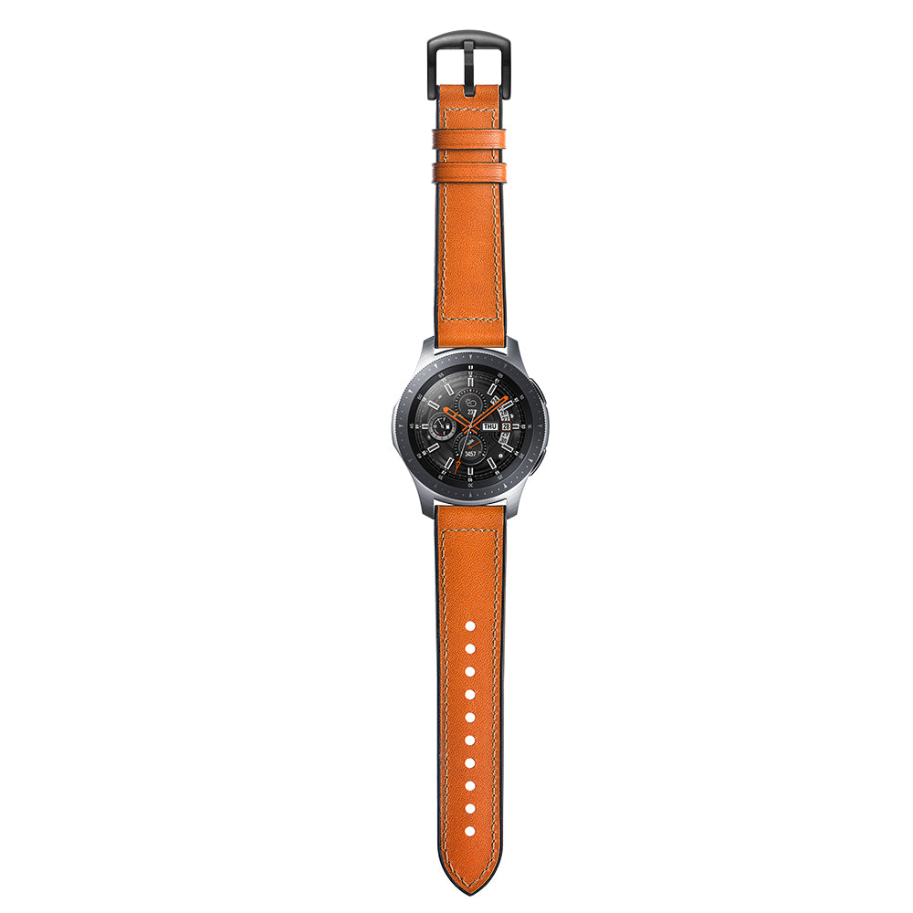 For Samsung Galaxy Watch 46mm Silicone Cowhide Leather GW-Titanium Silver 22mm Watch Band - Orange