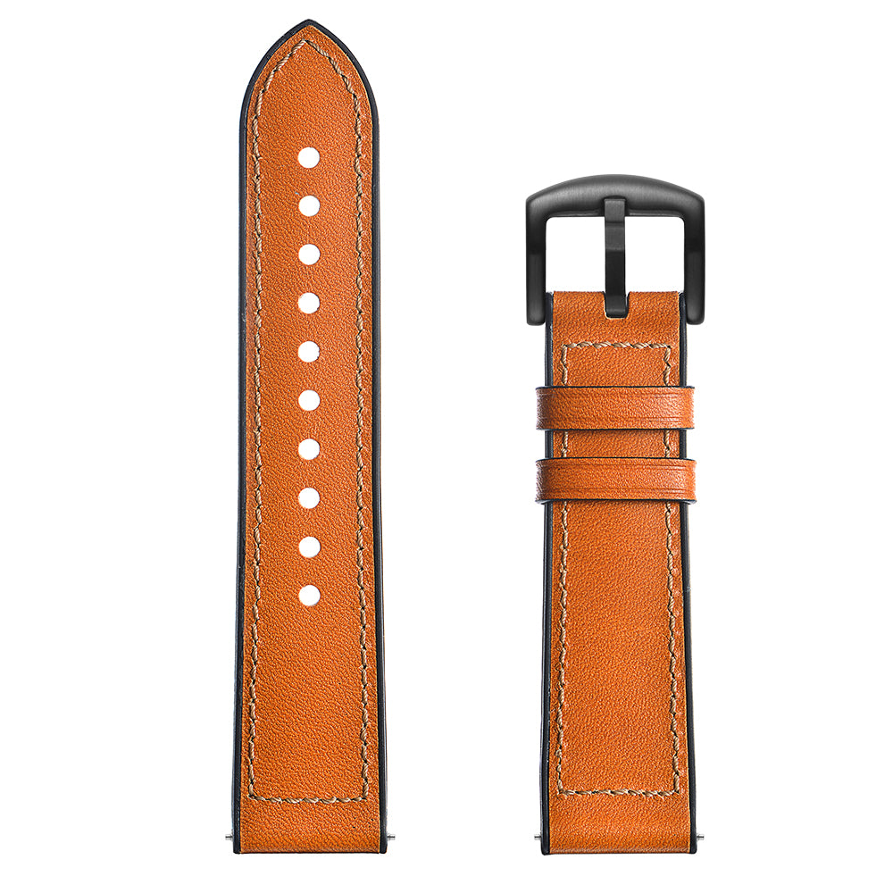 For Samsung Galaxy Watch 46mm Silicone Cowhide Leather GW-Titanium Silver 22mm Watch Band - Orange
