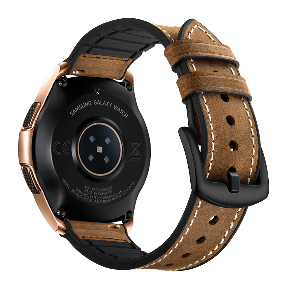 for Samsung Galaxy Watch4 Classic 46mm 42mm/Galaxy Watch4 44mm 40mm/Galaxy Watch 42mm 20mm Silicone Cowhide Leather GW-Rose Gold Style Watch Band - Brown