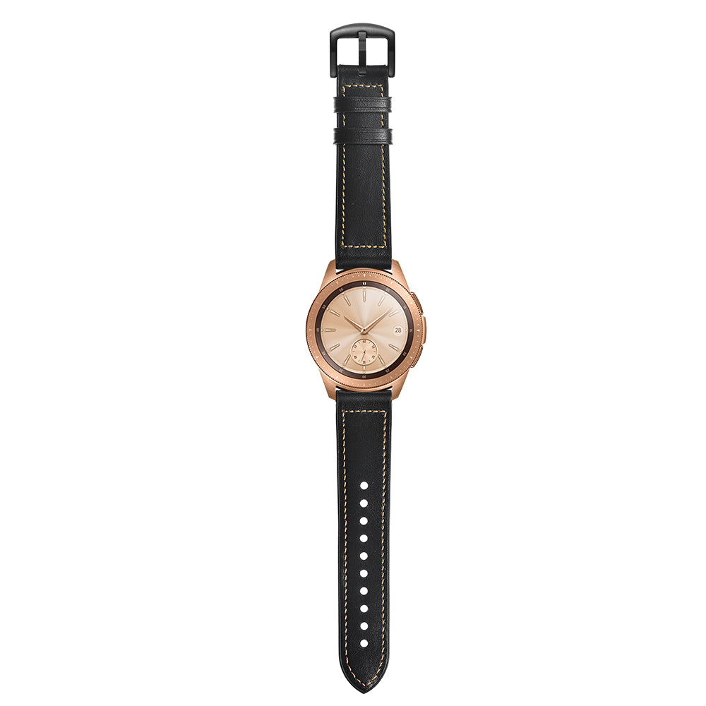 for Samsung Galaxy Watch4 Classic 46mm 42mm/Galaxy Watch4 44mm 40mm/Galaxy Watch 42mm 20mm Silicone Cowhide Leather GW-Rose Gold Style Watch Band - Black