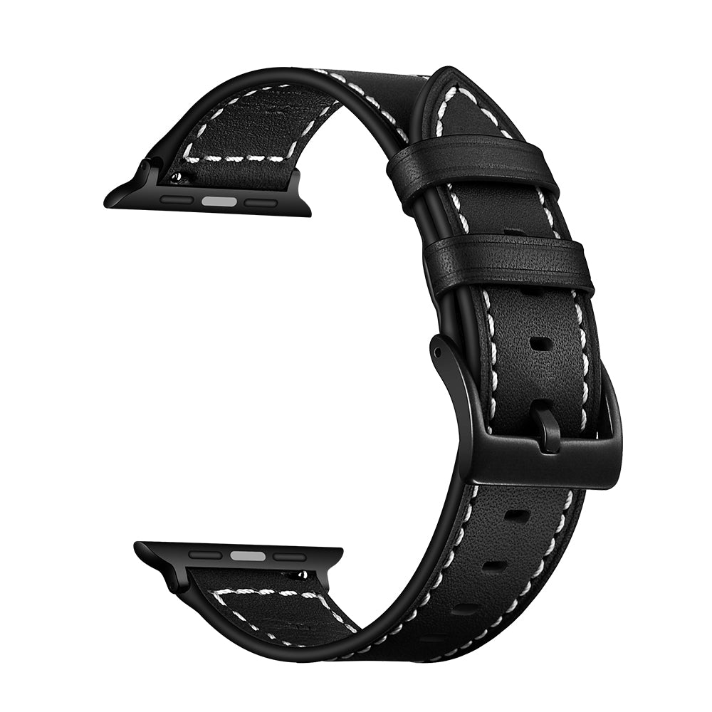 Classic Genuine Leather Watch Band Replacement for Apple Watch Series 8 45mm / Ultra 49mm / 7 45mm / Series 6 / SE / SE (2022) / 5 4 44mm / Series 3 2 1 42mm - Black
