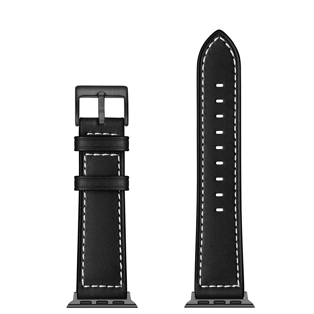Classic Genuine Leather Watch Band Replacement for Apple Watch Series 8 45mm / Ultra 49mm / 7 45mm / Series 6 / SE / SE (2022) / 5 4 44mm / Series 3 2 1 42mm - Black