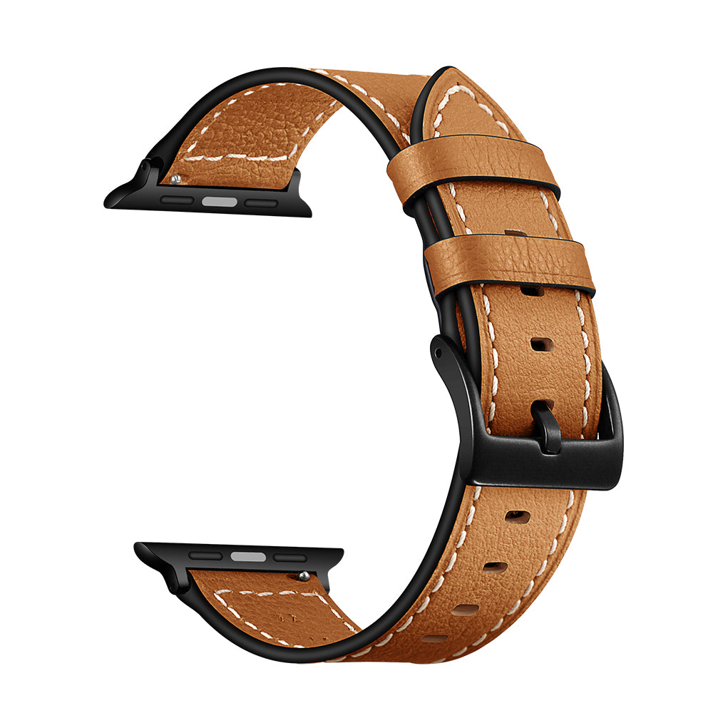 Classic Genuine Leather Watch Band Replacement for Apple Watch Series 8 45mm / Ultra 49mm / 7 45mm / Series 6 / SE / SE (2022) / 5 4 44mm / Series 3 2 1 42mm - Camel