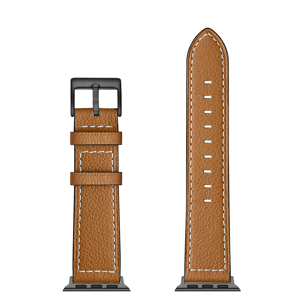 Classic Genuine Leather Watch Band Replacement for Apple Watch Series 8 45mm / Ultra 49mm / 7 45mm / Series 6 / SE / SE (2022) / 5 4 44mm / Series 3 2 1 42mm - Camel