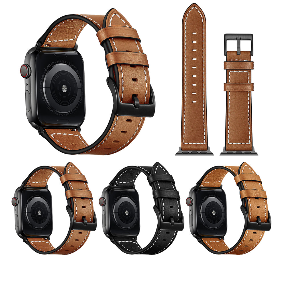 Classic Genuine Leather Watch Band Replacement for Apple Watch Series 8 45mm / Ultra 49mm / 7 45mm / Series 6 / SE / SE (2022) / 5 4 44mm / Series 3 2 1 42mm - Camel