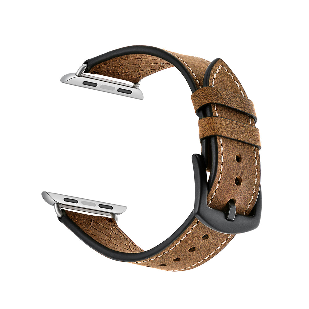 Grid Style Crazy Horse Skin Genuine Leather Smart Watch Strap for Apple Watch Series 8 45mm / Ultra 49mm / 7 45mm / SE / SE (2022) / Series 6 / 5 / 4 44mm / Series 3 / 2 / 1 42mm
