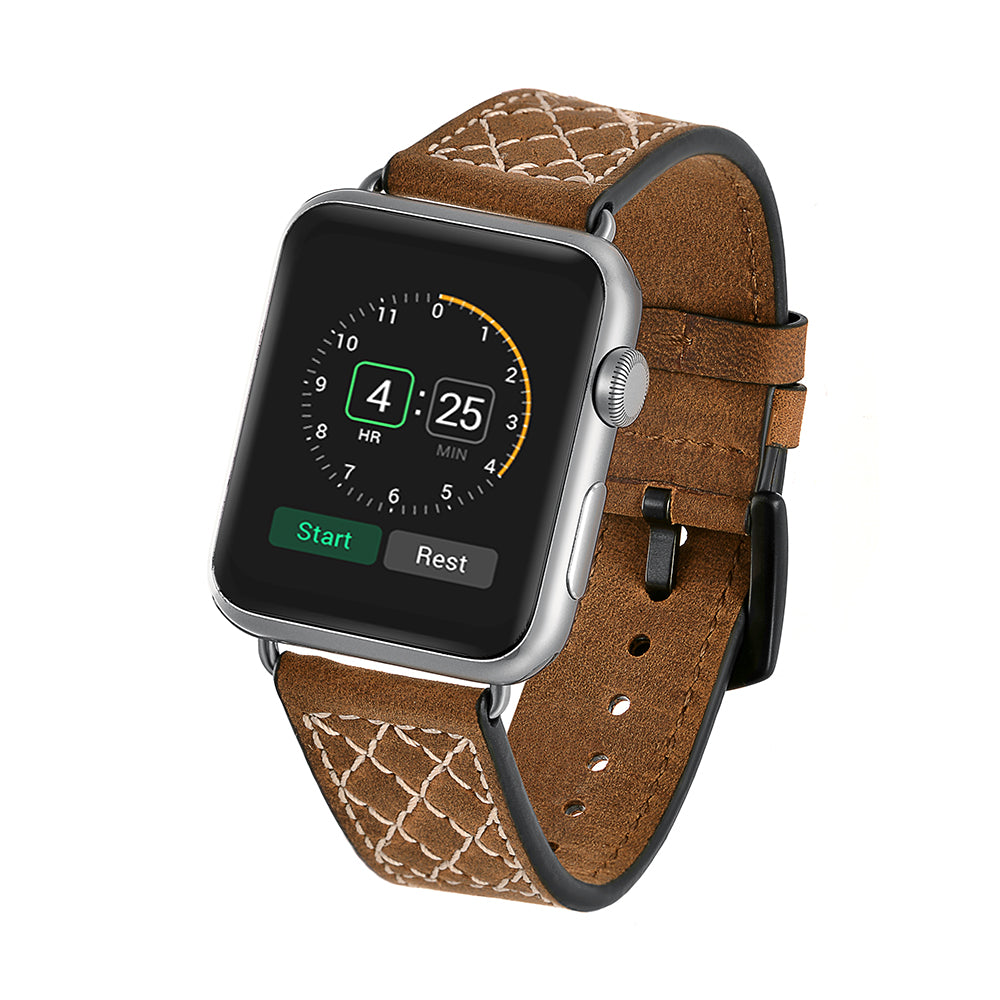 Grid Style Crazy Horse Skin Genuine Leather Smart Watch Strap for Apple Watch Series 8 45mm / Ultra 49mm / 7 45mm / SE / SE (2022) / Series 6 / 5 / 4 44mm / Series 3 / 2 / 1 42mm