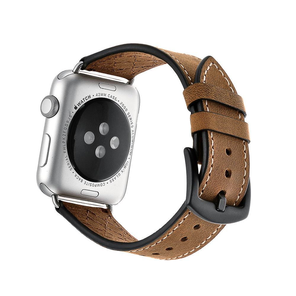 Grid Style Crazy Horse Skin Genuine Leather Smart Watch Strap for Apple Watch Series 8 45mm / Ultra 49mm / 7 45mm / SE / SE (2022) / Series 6 / 5 / 4 44mm / Series 3 / 2 / 1 42mm