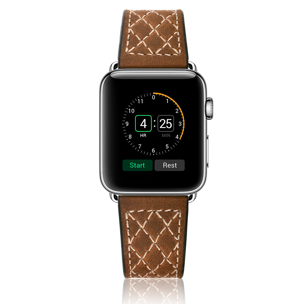 Grid Style Crazy Horse Skin Genuine Leather Smart Watch Strap for Apple Watch Series 8 45mm / Ultra 49mm / 7 45mm / SE / SE (2022) / Series 6 / 5 / 4 44mm / Series 3 / 2 / 1 42mm