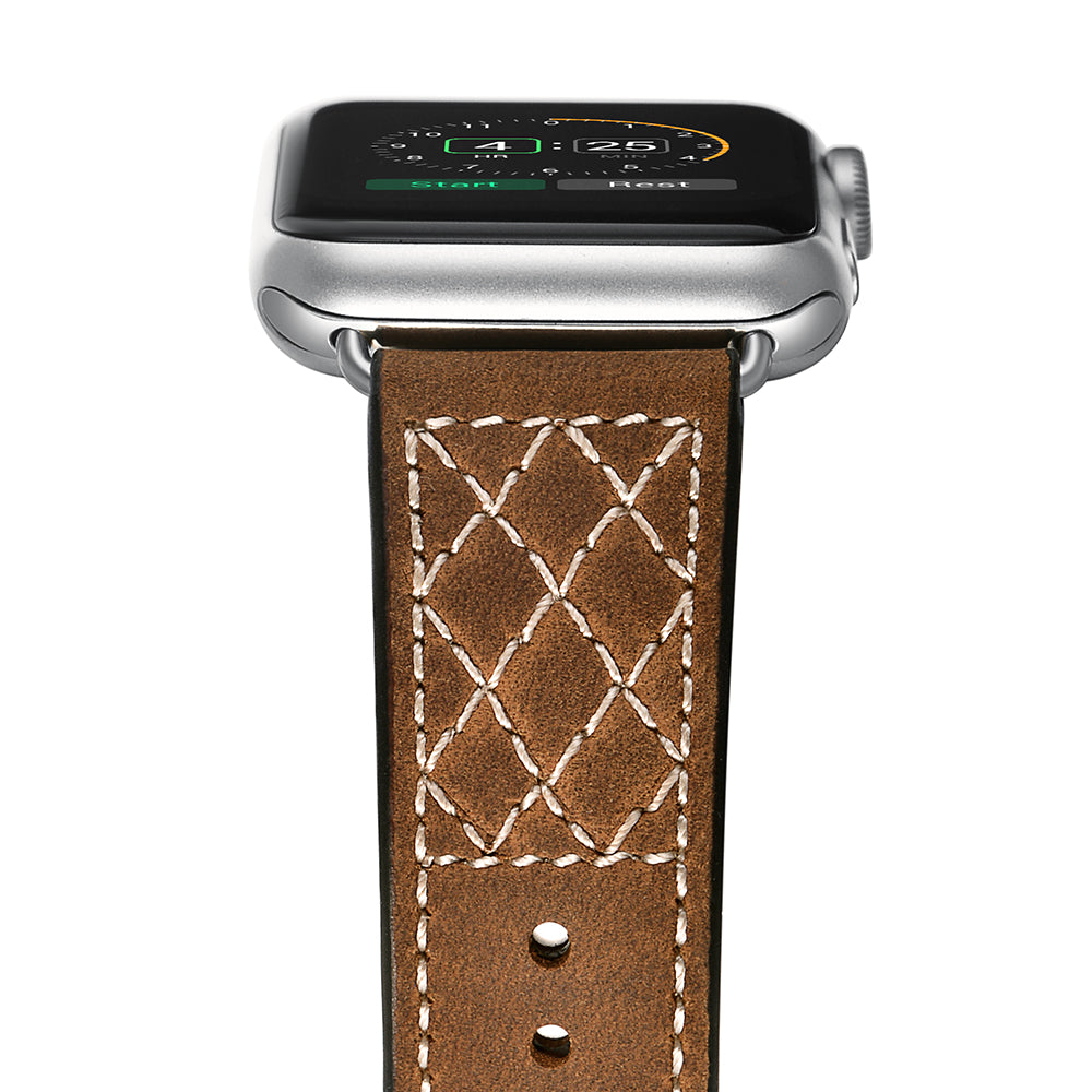 Grid Style Crazy Horse Skin Genuine Leather Smart Watch Strap for Apple Watch Series 8 45mm / Ultra 49mm / 7 45mm / SE / SE (2022) / Series 6 / 5 / 4 44mm / Series 3 / 2 / 1 42mm