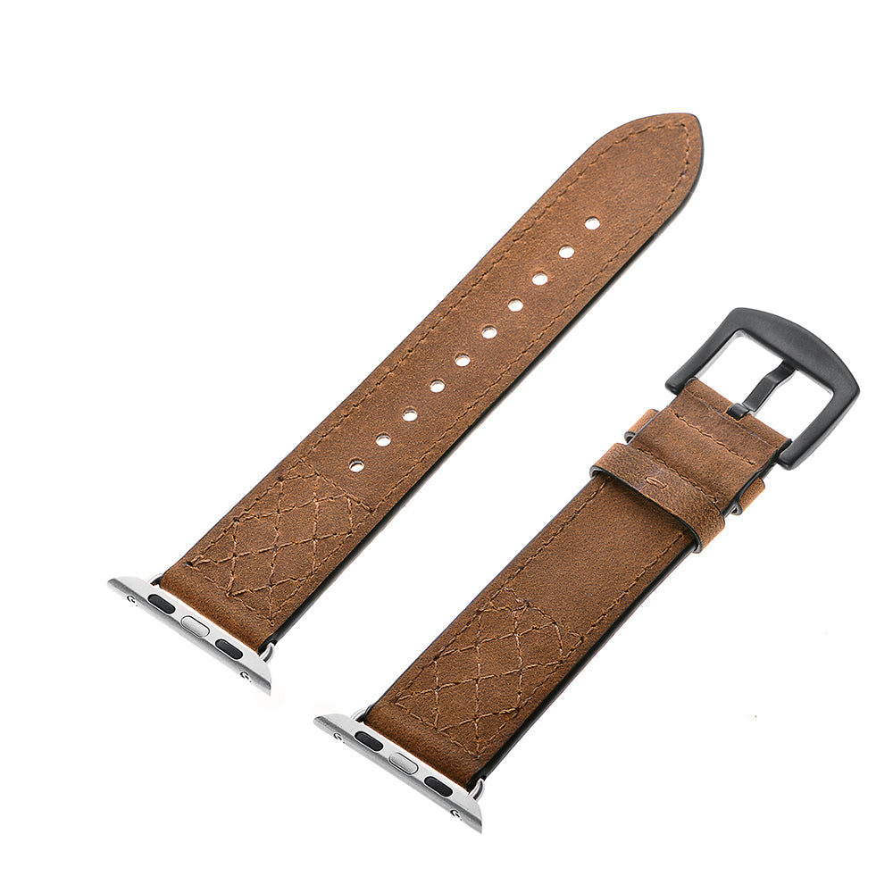 Grid Style Crazy Horse Skin Genuine Leather Smart Watch Strap for Apple Watch Series 8 45mm / Ultra 49mm / 7 45mm / SE / SE (2022) / Series 6 / 5 / 4 44mm / Series 3 / 2 / 1 42mm