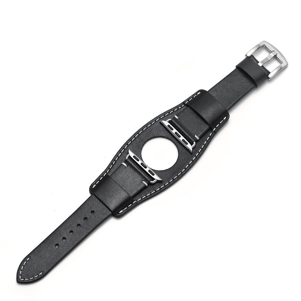 Genuine Leather Smart Watch Band Replacement Strap for Apple Watch Series 8 45mm / Ultra 49mm / 7 45mm / SE / SE (2022) / Series 6 / 5 / 4 44mm / Series 3 / 2 / 1 42mm - Black