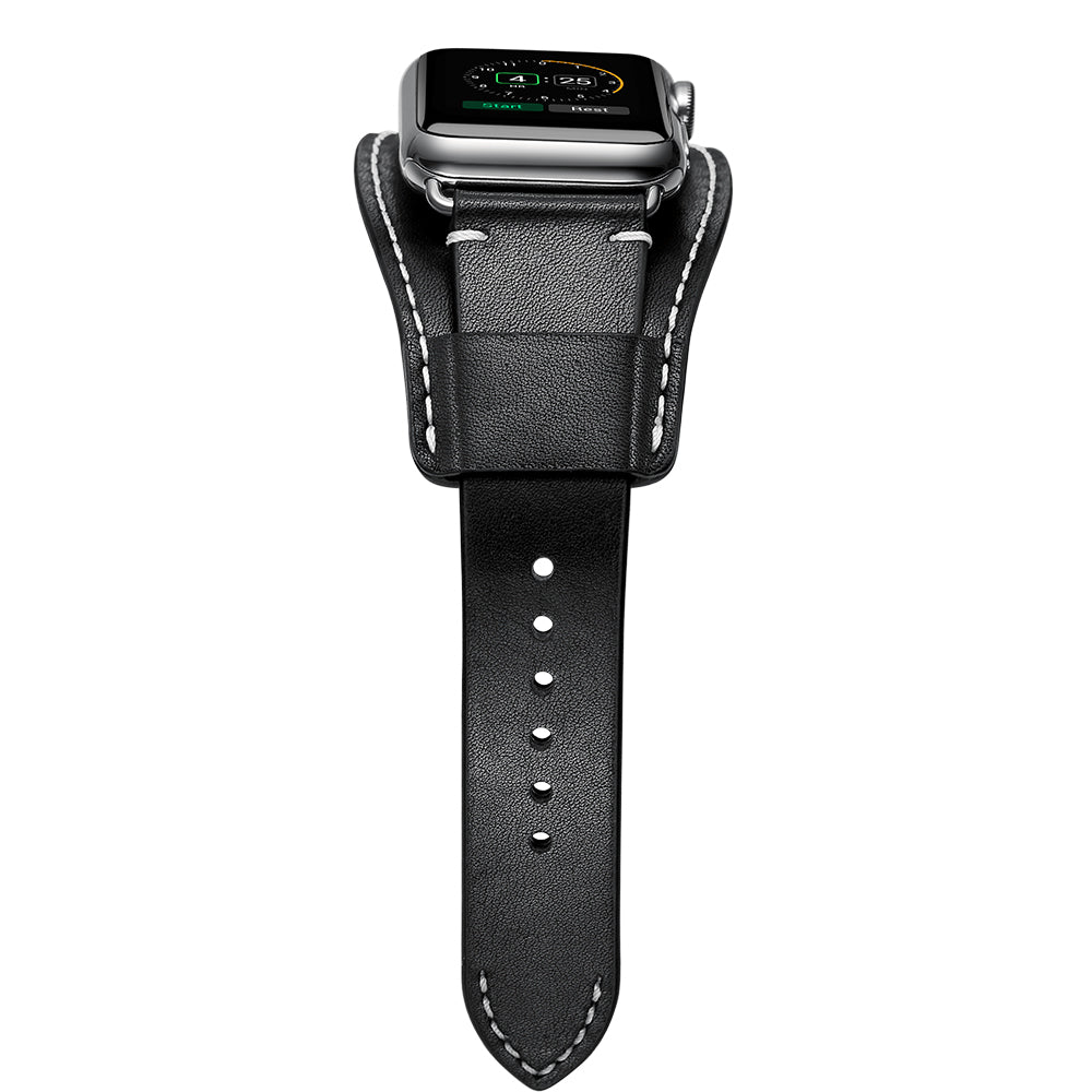 Genuine Leather Smart Watch Band Replacement Strap for Apple Watch Series 8 45mm / Ultra 49mm / 7 45mm / SE / SE (2022) / Series 6 / 5 / 4 44mm / Series 3 / 2 / 1 42mm - Black