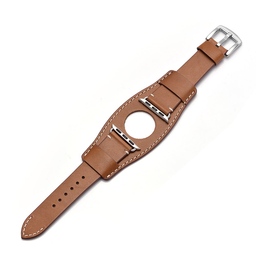 Genuine Leather Smart Watch Band Replacement Strap for Apple Watch Series 8 45mm / Ultra 49mm / 7 45mm / SE / SE (2022) / Series 6 / 5 / 4 44mm / Series 3 / 2 / 1 42mm - Light Brown