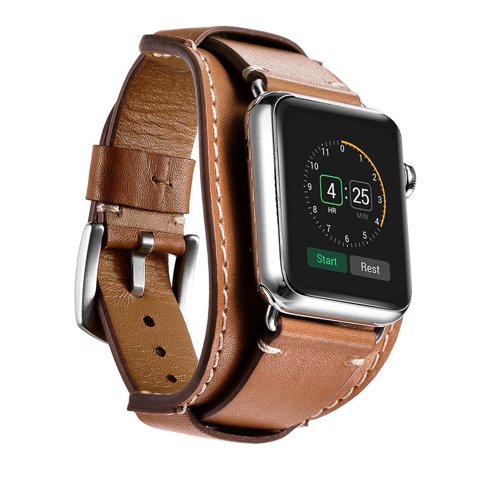 Genuine Leather Smart Watch Band Replacement Strap for Apple Watch Series 8 45mm / Ultra 49mm / 7 45mm / SE / SE (2022) / Series 6 / 5 / 4 44mm / Series 3 / 2 / 1 42mm - Light Brown