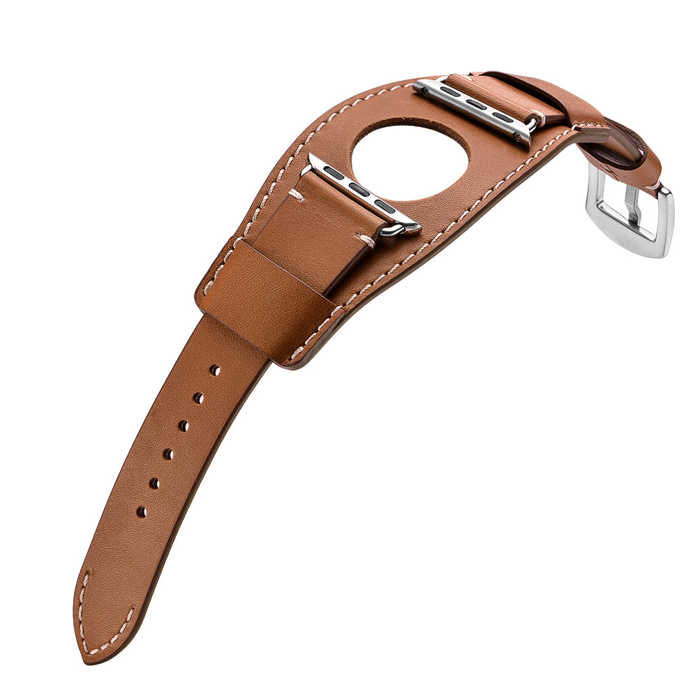 Genuine Leather Smart Watch Band Replacement Strap for Apple Watch Series 8 45mm / Ultra 49mm / 7 45mm / SE / SE (2022) / Series 6 / 5 / 4 44mm / Series 3 / 2 / 1 42mm - Light Brown