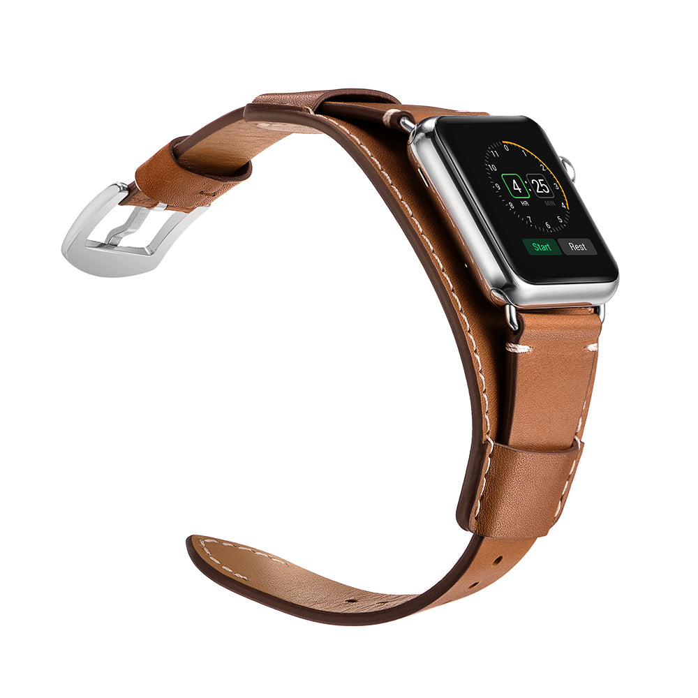 Genuine Leather Smart Watch Band Replacement Strap for Apple Watch Series 8 45mm / Ultra 49mm / 7 45mm / SE / SE (2022) / Series 6 / 5 / 4 44mm / Series 3 / 2 / 1 42mm - Light Brown