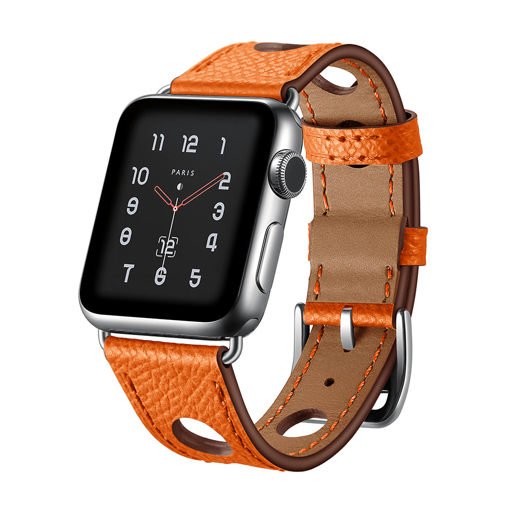 Texture Genuine Leather Coated Smart Watch Band for Apple Watch Series 8 45mm / Ultra 49mm / 7 45mm / SE / SE (2022) / Series 6 / 5 / 4 44mm / Series 3 / 2 / 1 42mm - Brown